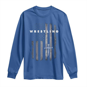 Christian Wrestling Long Sleeve Shirt Wrestler Faith Strength US USA Flag Christ Cross TS10 Royal Blue Print Your Wear