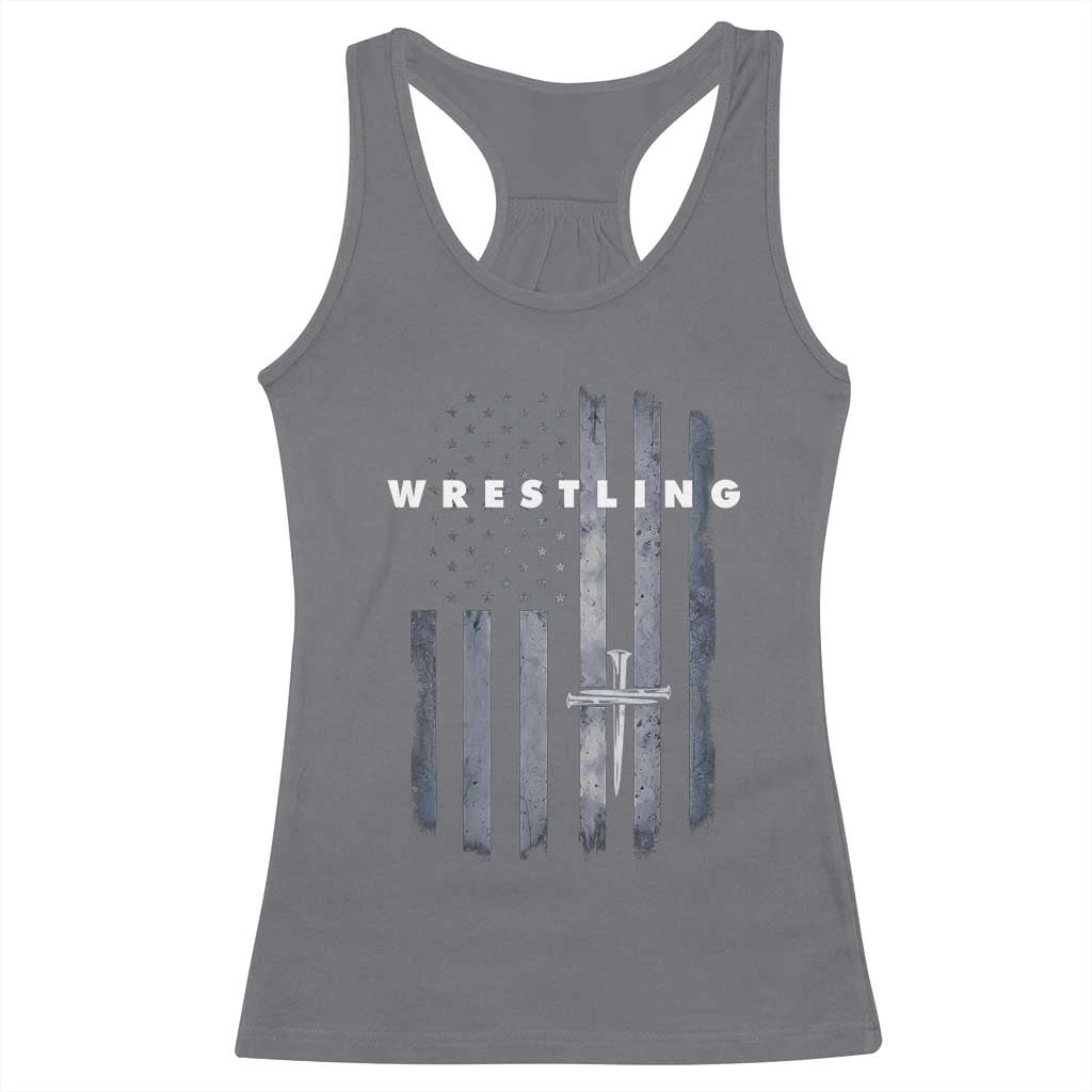 Christian Wrestling Racerback Tank Top Wrestler Faith Strength US USA Flag Christ Cross TS10 Charcoal Print Your Wear