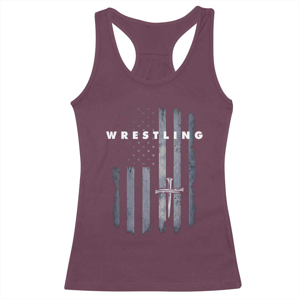 Christian Wrestling Racerback Tank Top Wrestler Faith Strength US USA Flag Christ Cross TS10 Maroon Print Your Wear