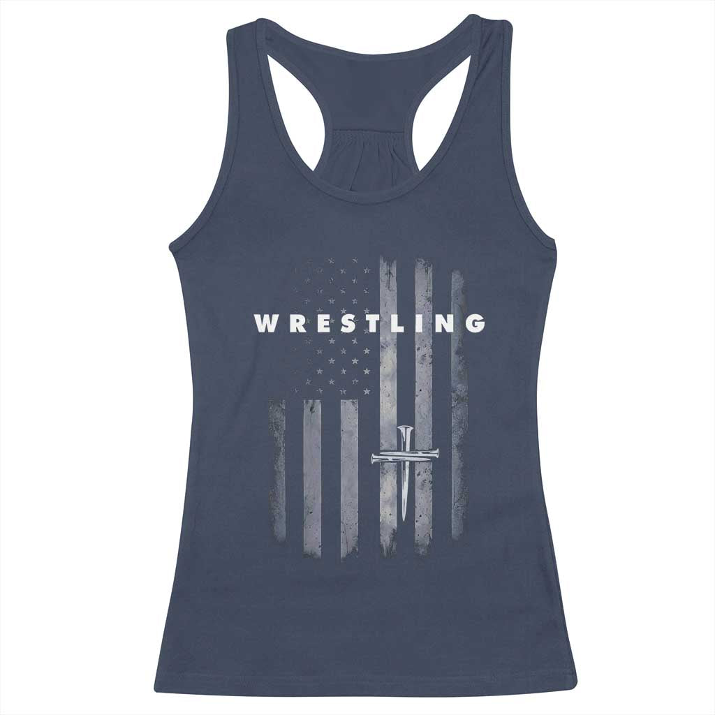 Christian Wrestling Racerback Tank Top Wrestler Faith Strength US USA Flag Christ Cross TS10 Navy Print Your Wear