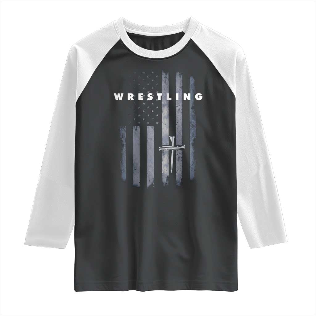 Christian Wrestling Raglan Shirt Wrestler Faith Strength US USA Flag Christ Cross TS10 Black White Print Your Wear