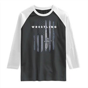 Christian Wrestling Raglan Shirt Wrestler Faith Strength US USA Flag Christ Cross TS10 Black White Print Your Wear