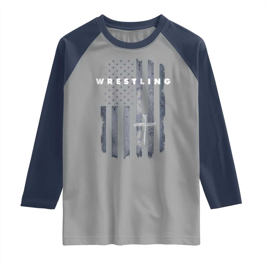 Christian Wrestling Raglan Shirt Wrestler Faith Strength US USA Flag Christ Cross TS10 Sport Gray Navy Print Your Wear