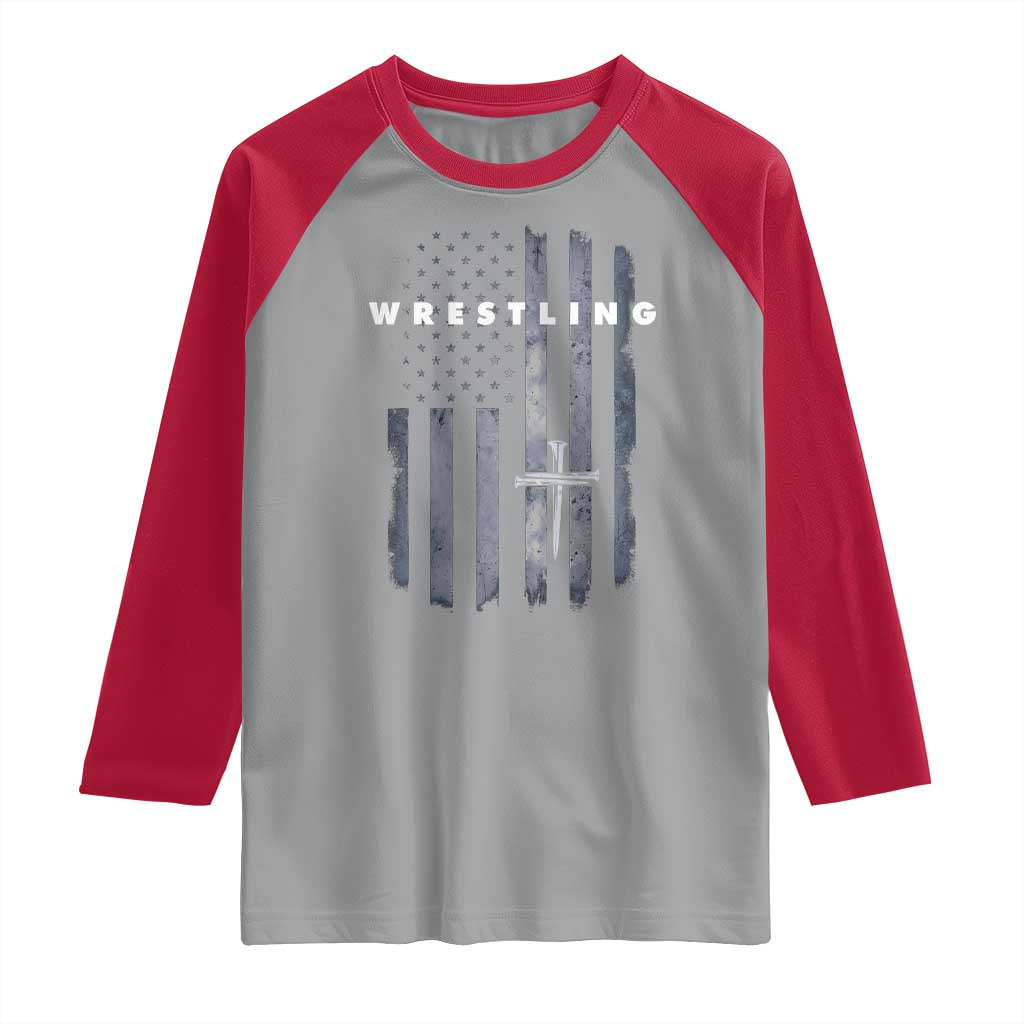 Christian Wrestling Raglan Shirt Wrestler Faith Strength US USA Flag Christ Cross TS10 Sport Gray Red Print Your Wear
