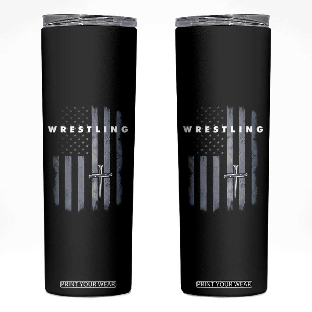 Christian Wrestling Skinny Tumbler Wrestler Faith Strength US USA Flag Christ Cross TS10 Black Print Your Wear