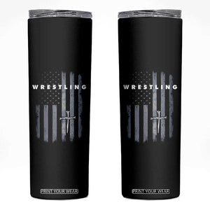 Christian Wrestling Skinny Tumbler Wrestler Faith Strength US USA Flag Christ Cross TS10 Black Print Your Wear
