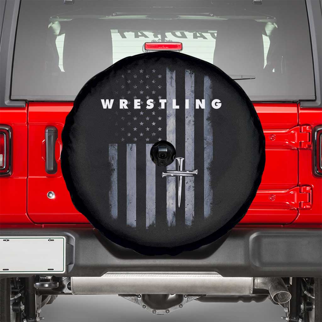 Christian Wrestling Spare Tire Cover Wrestler Faith Strength US USA Flag Christ Cross TS10 Black Print Your Wear