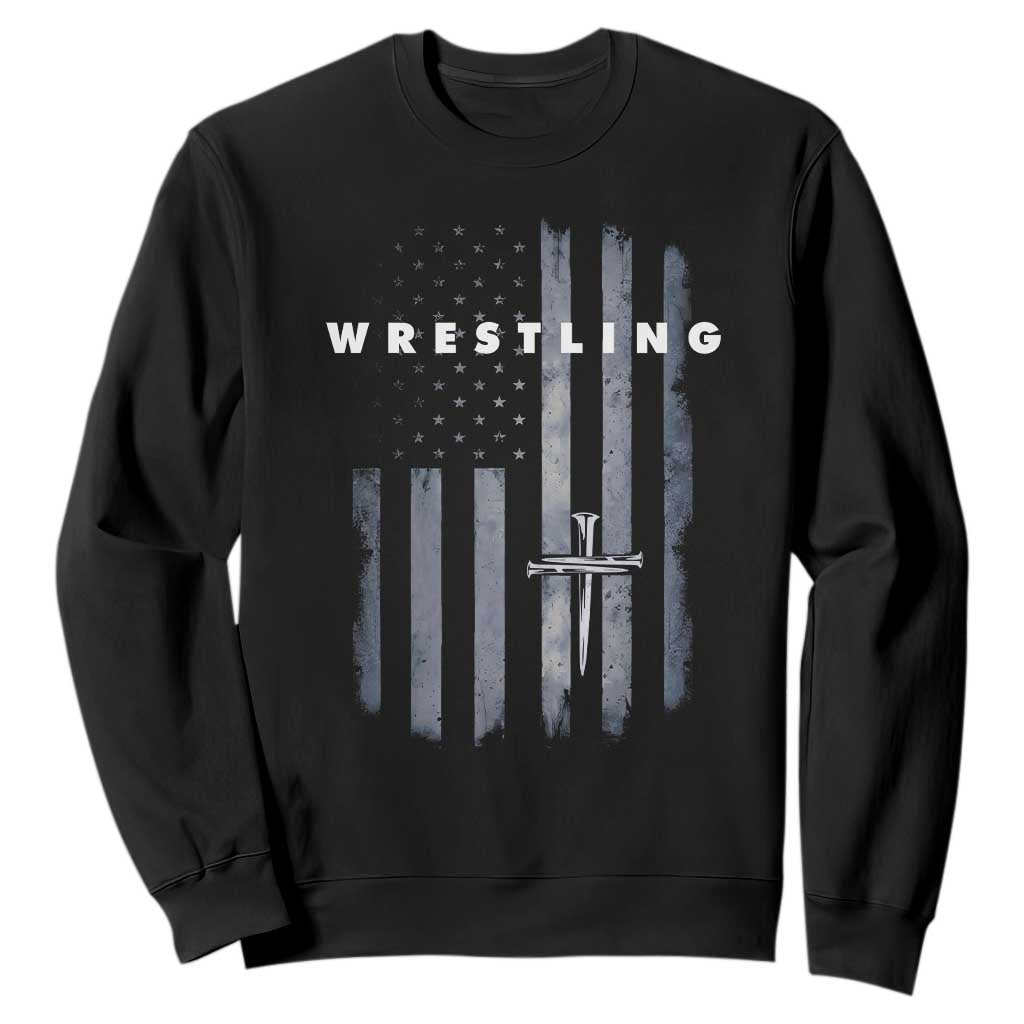 Christian Wrestling Sweatshirt Wrestler Faith Strength US USA Flag Christ Cross TS10 Black Print Your Wear