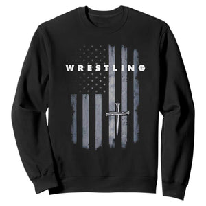 Christian Wrestling Sweatshirt Wrestler Faith Strength US USA Flag Christ Cross TS10 Black Print Your Wear
