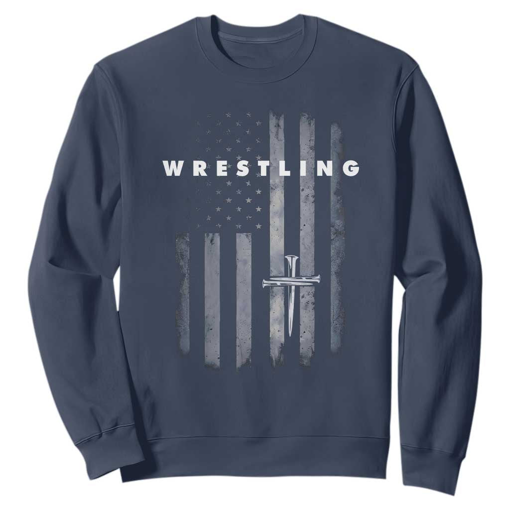 Christian Wrestling Sweatshirt Wrestler Faith Strength US USA Flag Christ Cross TS10 Navy Print Your Wear