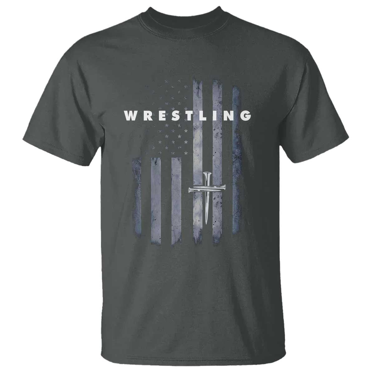 Christian Wrestling T Shirt Wrestler Faith Strength US USA Flag Christ Cross TS10 Dark Heather Print Your Wear
