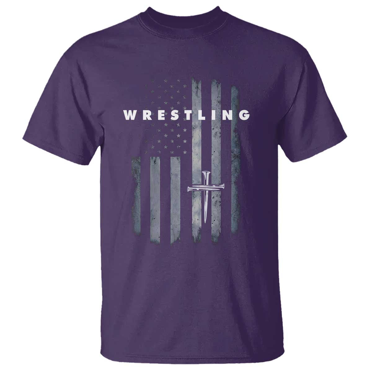 Christian Wrestling T Shirt Wrestler Faith Strength US USA Flag Christ Cross TS10 Purple Print Your Wear