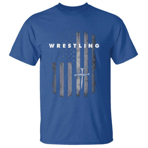 Christian Wrestling T Shirt Wrestler Faith Strength US USA Flag Christ Cross TS10 Royal Blue Print Your Wear