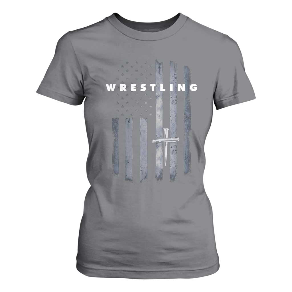 Christian Wrestling T Shirt For Women Wrestler Faith Strength US USA Flag Christ Cross TS10 Charcoal Print Your Wear