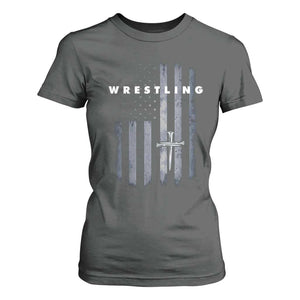 Christian Wrestling T Shirt For Women Wrestler Faith Strength US USA Flag Christ Cross TS10 Dark Heather Print Your Wear