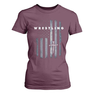 Christian Wrestling T Shirt For Women Wrestler Faith Strength US USA Flag Christ Cross TS10 Maroon Print Your Wear