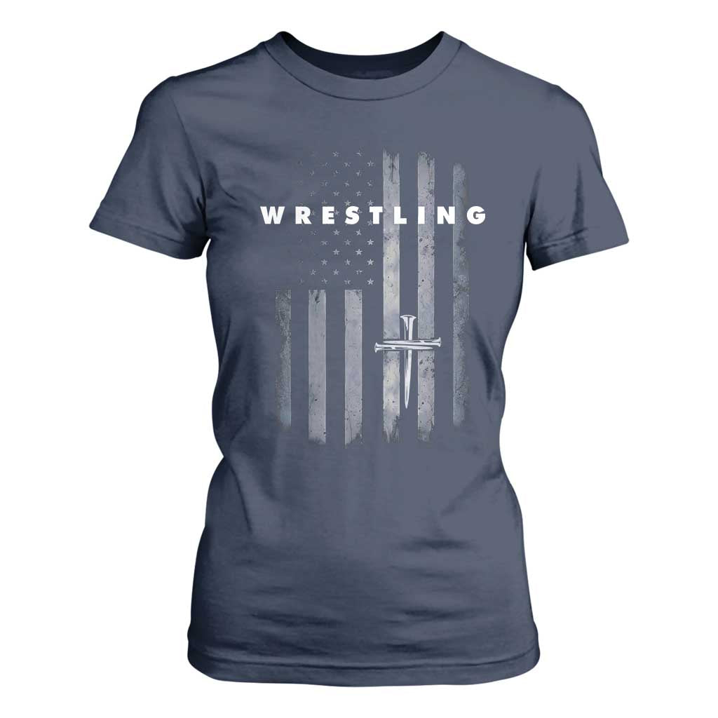 Christian Wrestling T Shirt For Women Wrestler Faith Strength US USA Flag Christ Cross TS10 Navy Print Your Wear