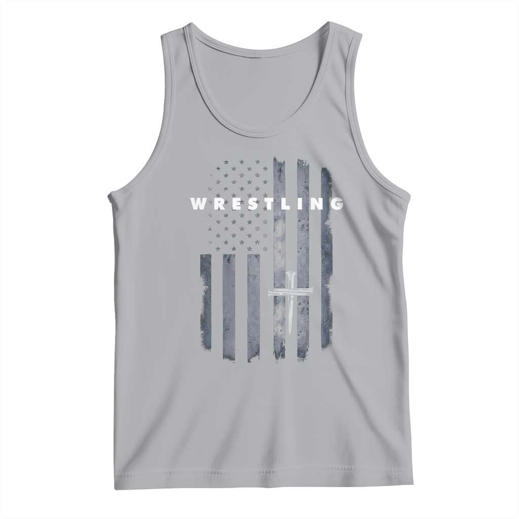 Christian Wrestling Tank Top Wrestler Faith Strength US USA Flag Christ Cross TS10 Athletic Heather Print Your Wear