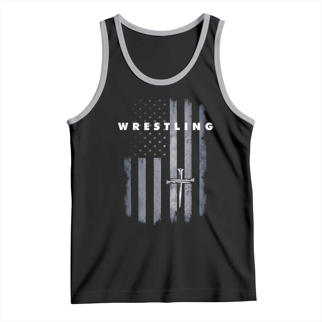 Christian Wrestling Tank Top Wrestler Faith Strength US USA Flag Christ Cross TS10 Black Athletic Heather Print Your Wear