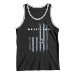 Christian Wrestling Tank Top Wrestler Faith Strength US USA Flag Christ Cross TS10 Black Athletic Heather Print Your Wear