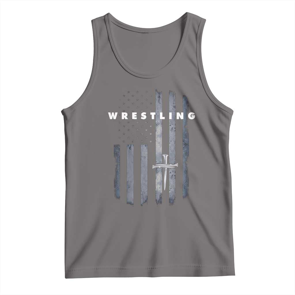 Christian Wrestling Tank Top Wrestler Faith Strength US USA Flag Christ Cross TS10 Deep Heather Print Your Wear