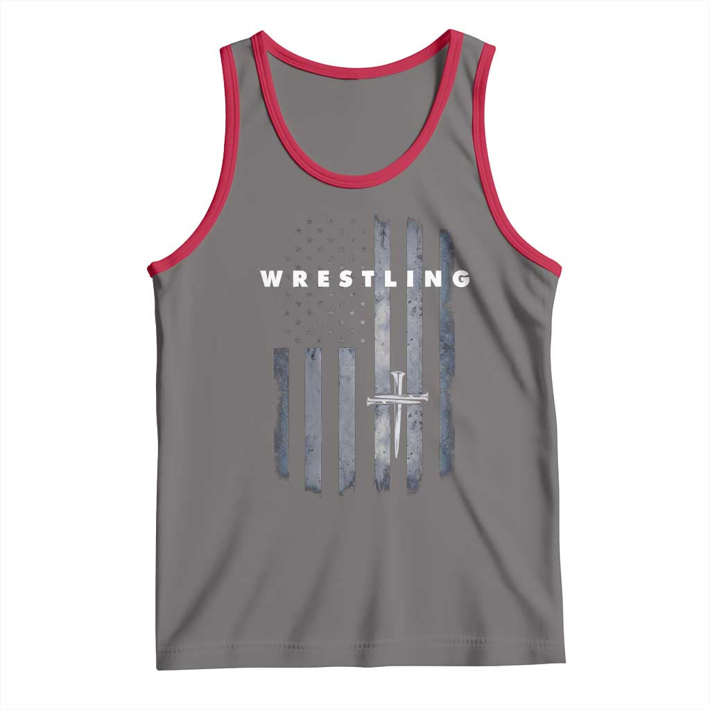 Christian Wrestling Tank Top Wrestler Faith Strength US USA Flag Christ Cross TS10 Deep Heather Red Print Your Wear