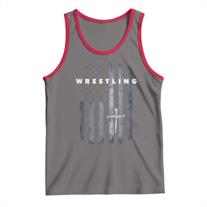 Christian Wrestling Tank Top Wrestler Faith Strength US USA Flag Christ Cross TS10 Deep Heather Red Print Your Wear