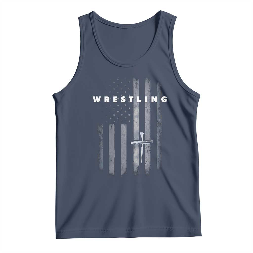 Christian Wrestling Tank Top Wrestler Faith Strength US USA Flag Christ Cross TS10 Navy Print Your Wear