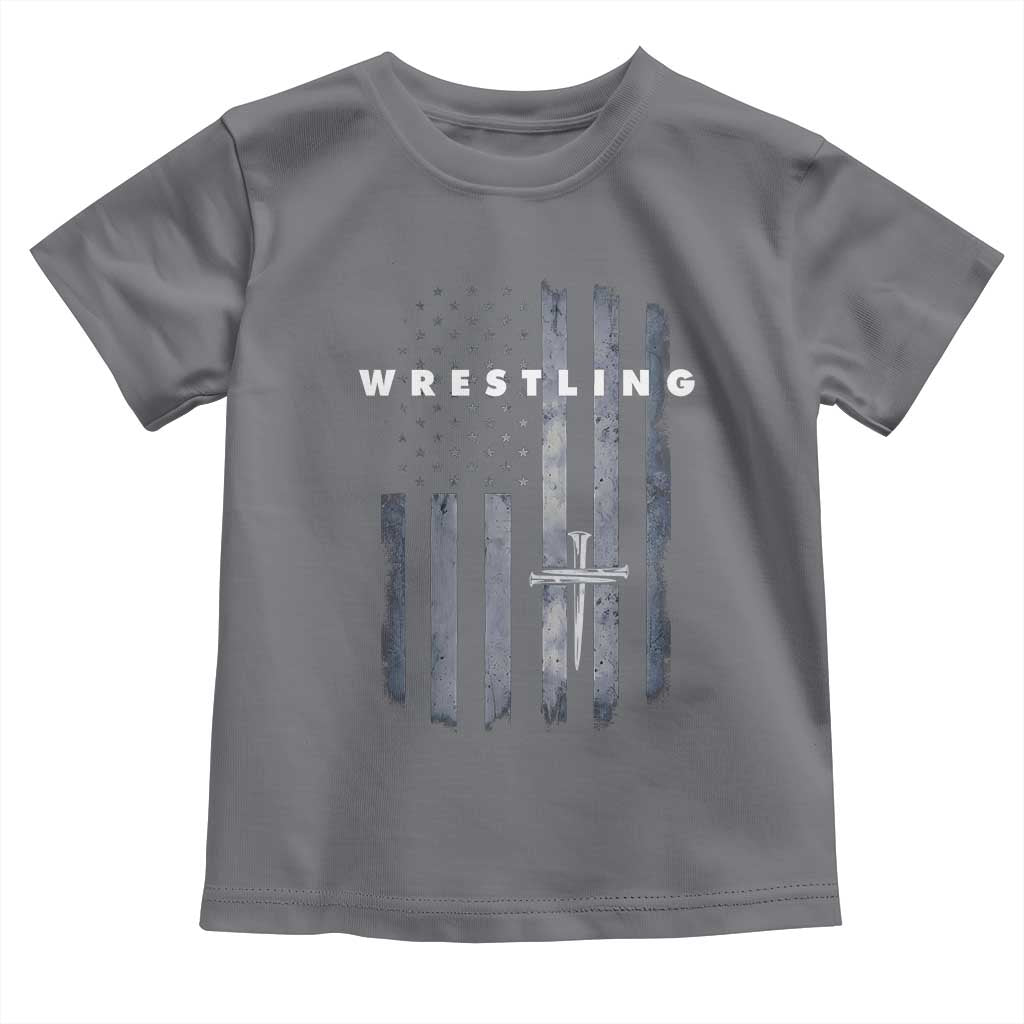 Christian Wrestling Toddler T Shirt Wrestler Faith Strength US USA Flag Christ Cross TS10 Charcoal Print Your Wear