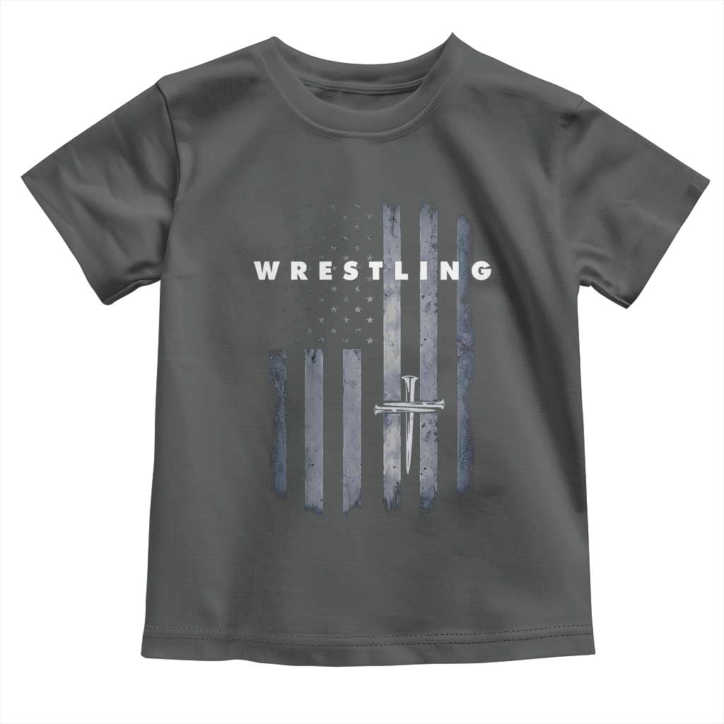 Christian Wrestling Toddler T Shirt Wrestler Faith Strength US USA Flag Christ Cross TS10 Dark Heather Print Your Wear