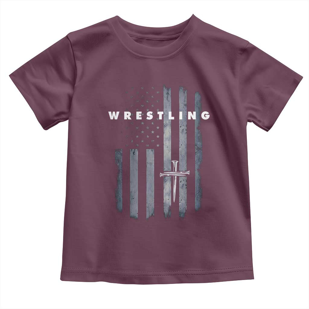 Christian Wrestling Toddler T Shirt Wrestler Faith Strength US USA Flag Christ Cross TS10 Maroon Print Your Wear