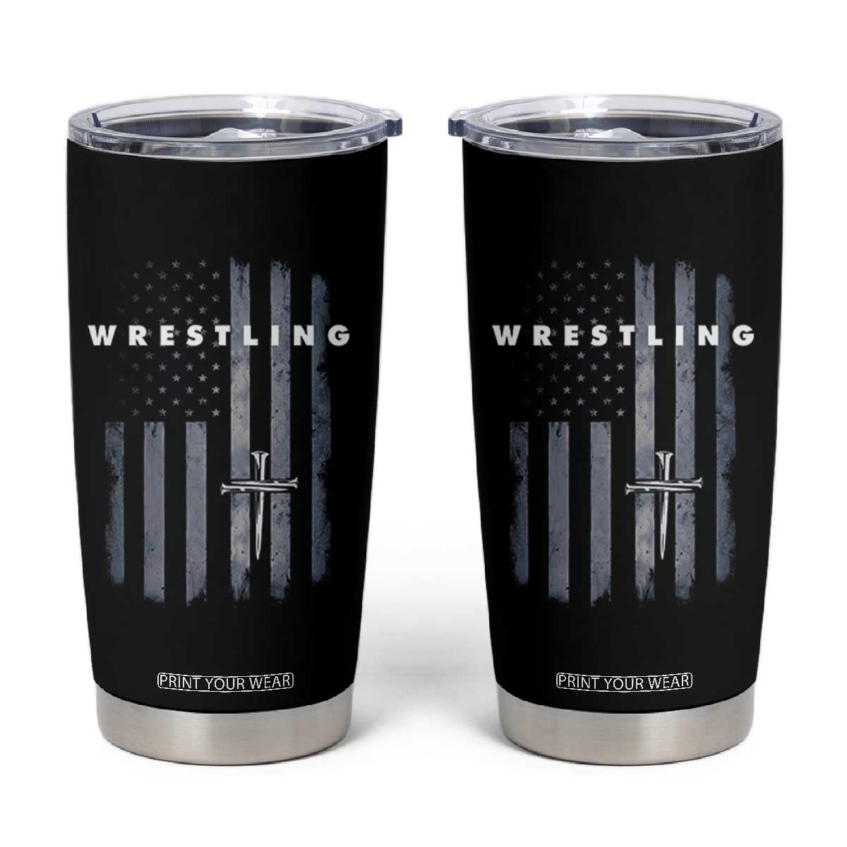 Christian Wrestling Tumbler Cup Wrestler Faith Strength US USA Flag Christ Cross TS10 Black Print Your Wear