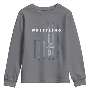 Christian Wrestling Youth Sweatshirt Wrestler Faith Strength US USA Flag Christ Cross TS10 Charcoal Print Your Wear