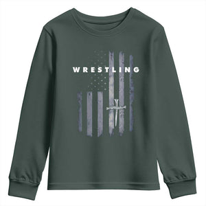 Christian Wrestling Youth Sweatshirt Wrestler Faith Strength US USA Flag Christ Cross TS10 Dark Forest Green Print Your Wear