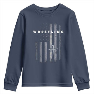 Christian Wrestling Youth Sweatshirt Wrestler Faith Strength US USA Flag Christ Cross TS10 Navy Print Your Wear