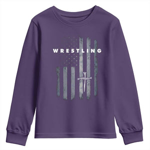 Christian Wrestling Youth Sweatshirt Wrestler Faith Strength US USA Flag Christ Cross TS10 Purple Print Your Wear
