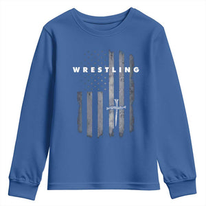 Christian Wrestling Youth Sweatshirt Wrestler Faith Strength US USA Flag Christ Cross TS10 Royal Blue Print Your Wear