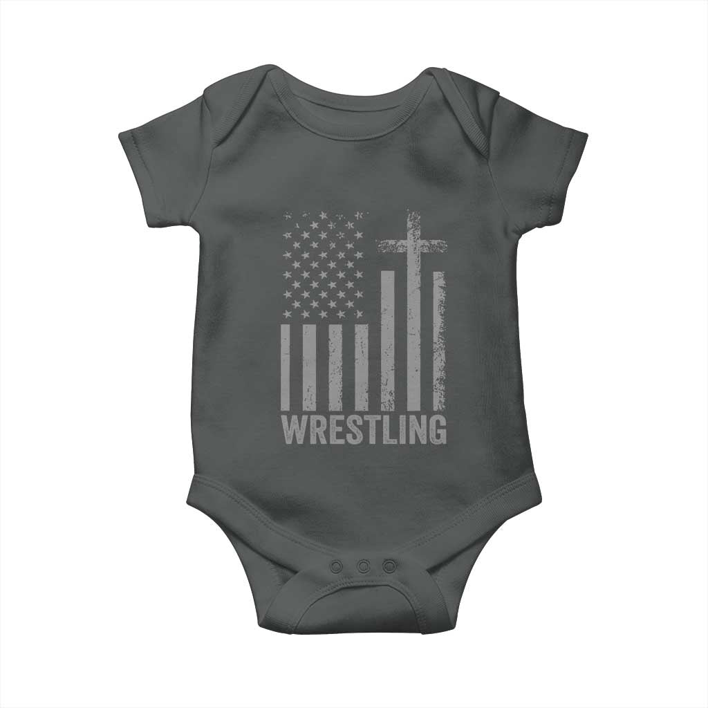 Faith Wrestling Baby Onesie Christian Wrestler American Flag Cross TS10 Dark Heather Print Your Wear