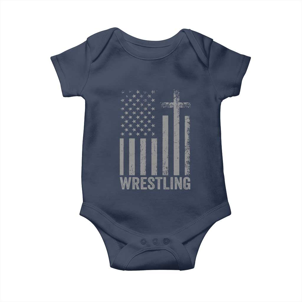 Faith Wrestling Baby Onesie Christian Wrestler American Flag Cross TS10 Navy Print Your Wear