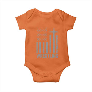 Faith Wrestling Baby Onesie Christian Wrestler American Flag Cross TS10 Orange Print Your Wear