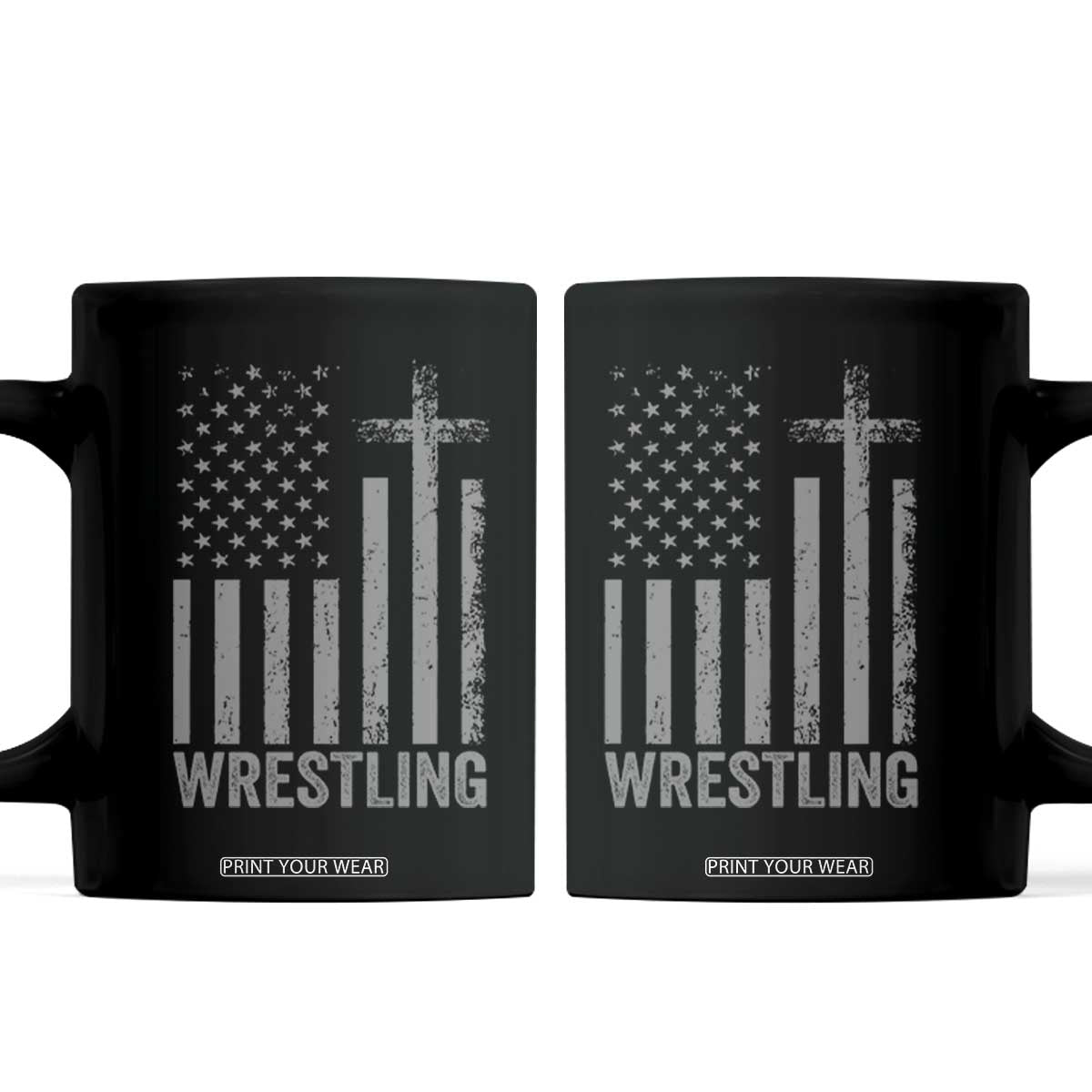 Faith Wrestling Coffee Mug Christian Wrestler American Flag Cross TS10 Black Print Your Wear