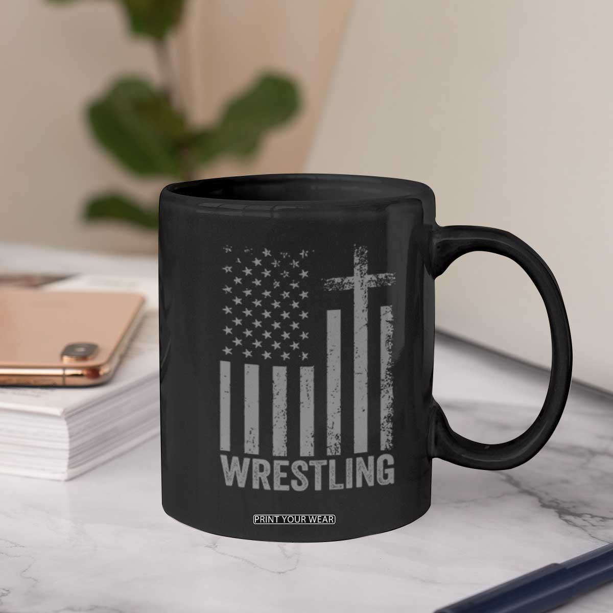 Faith Wrestling Coffee Mug Christian Wrestler American Flag Cross TS10 Print Your Wear