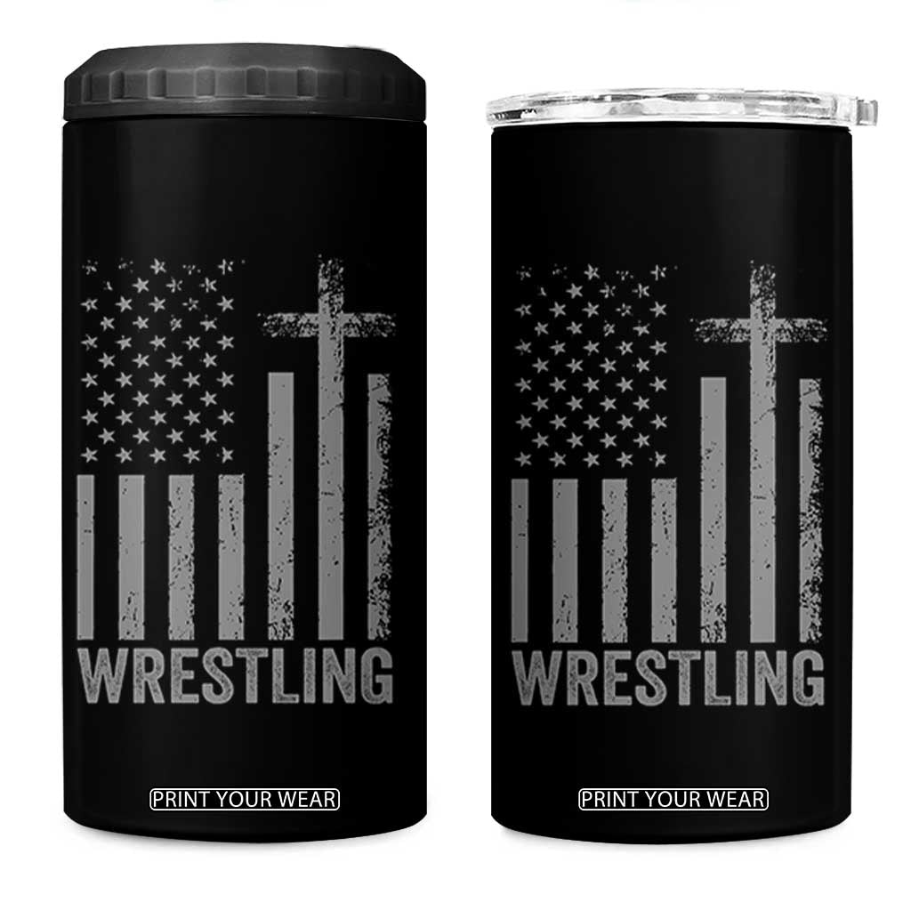Faith Wrestling 4 in 1 Can Cooler Tumbler Christian Wrestler American Flag Cross TS10 One Size: 16 oz Black Print Your Wear