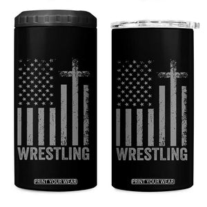 Faith Wrestling 4 in 1 Can Cooler Tumbler Christian Wrestler American Flag Cross TS10 One Size: 16 oz Black Print Your Wear