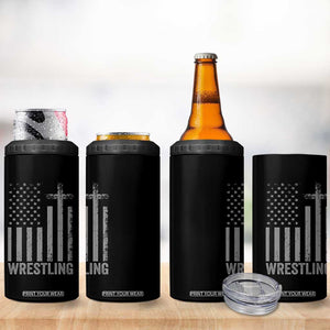 Faith Wrestling 4 in 1 Can Cooler Tumbler Christian Wrestler American Flag Cross TS10 Print Your Wear