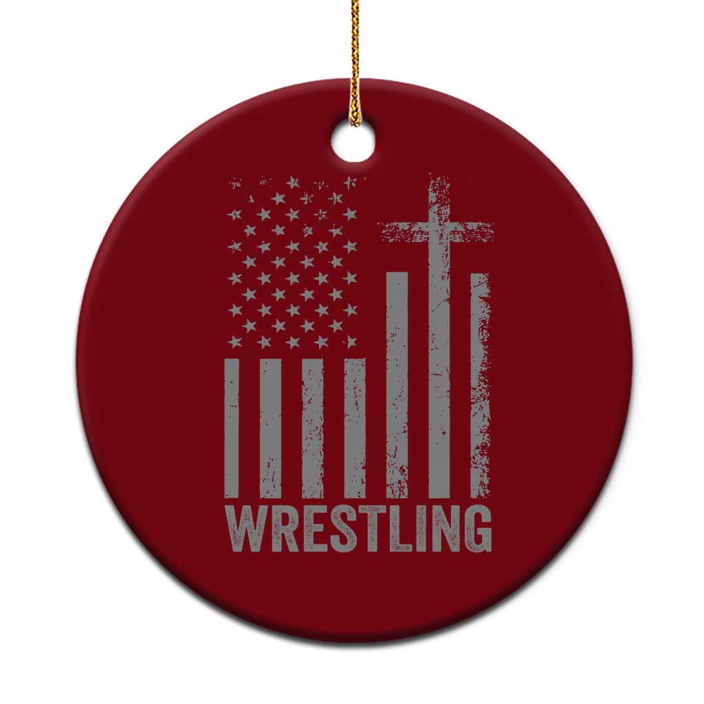 Faith Wrestling Ceramic Ornament Christian Wrestler American Flag Cross TS10 1pc Red Print Your Wear