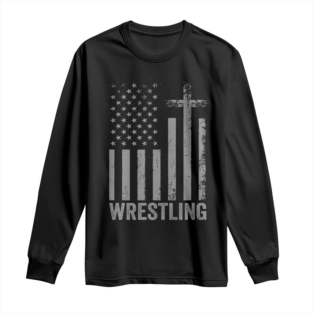 Faith Wrestling Long Sleeve Shirt Christian Wrestler American Flag Cross TS10 Black Print Your Wear