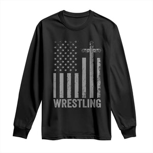 Faith Wrestling Long Sleeve Shirt Christian Wrestler American Flag Cross TS10 Black Print Your Wear