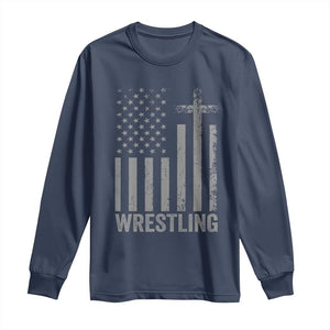 Faith Wrestling Long Sleeve Shirt Christian Wrestler American Flag Cross TS10 Navy Print Your Wear
