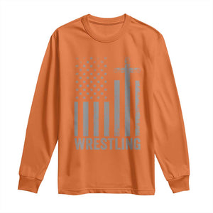 Faith Wrestling Long Sleeve Shirt Christian Wrestler American Flag Cross TS10 Orange Print Your Wear